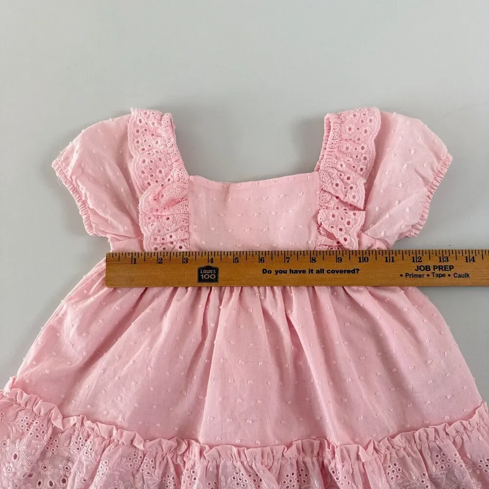 Shabby Chic Girls Pink Eyelet Ruffle Top Lined Size XS - 4 New With Tags - Picture 8 of 12